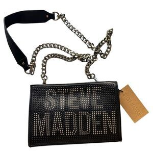 Steve Madden Bjayda studded crossbody purse bag black chain strap new